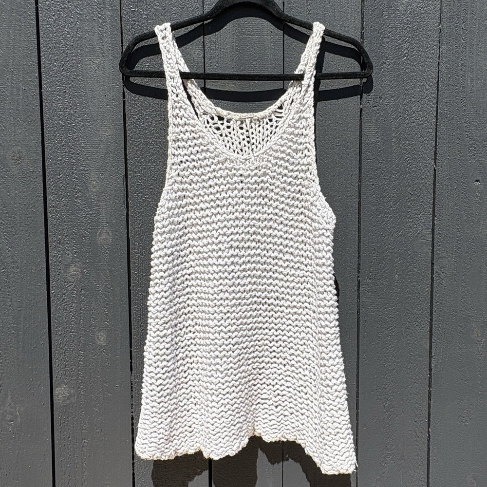 Free People Open Knit Crochet Sweater Tank Top S Boho Chunky Sheer Slouchy Layer